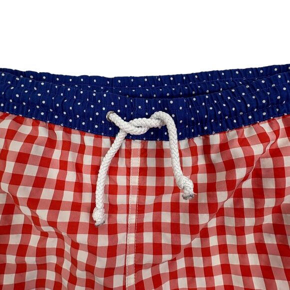 Massimo Dutti Swim Shorts M Red Gingham Navy Polka Dot Preppy Beach - Picture 2 of 15